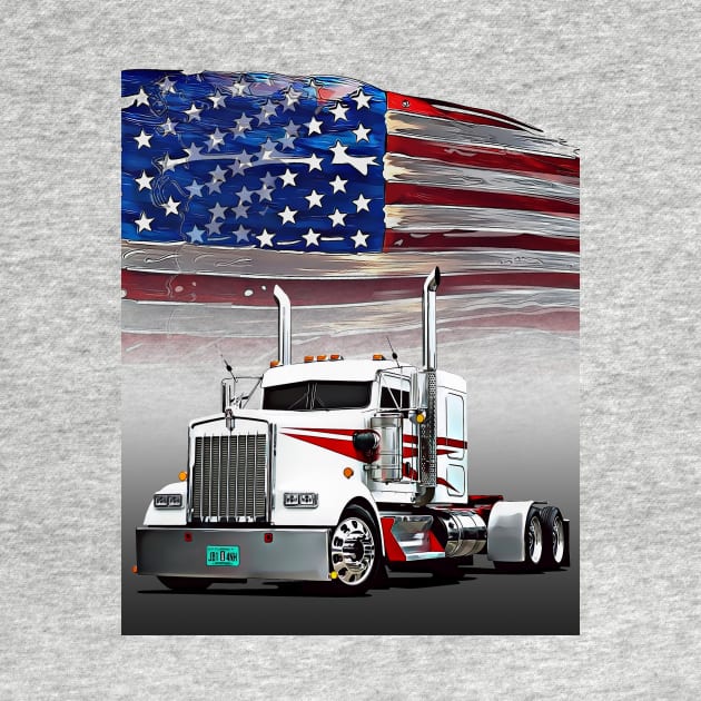 Kenworth Truck and The American Flag by Gas Autos T-Shirt by GasAut0s
